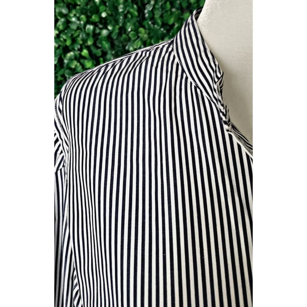 31. J.Crew Classic-fit collarless puff-sleeve shirt in stripe - Picture 3 of 6